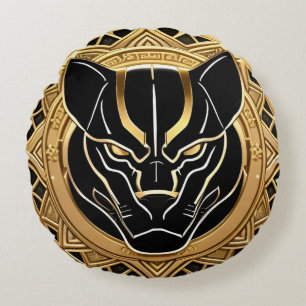 Futuristic Panther Emblem with Metallic Details Round Pillow