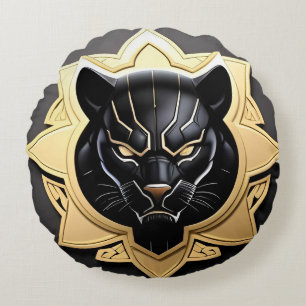 Futuristic Panther Emblem with Metallic Details Round Pillow