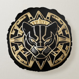 Futuristic Panther Emblem with Metallic Details Round Pillow