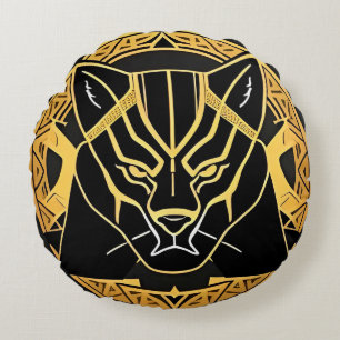 Futuristic Panther Emblem with Metallic Details Round Pillow