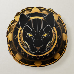 Futuristic Panther Emblem with Metallic Details Round Pillow
