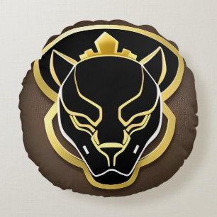 Futuristic Panther Emblem with Metallic Details Round Pillow
