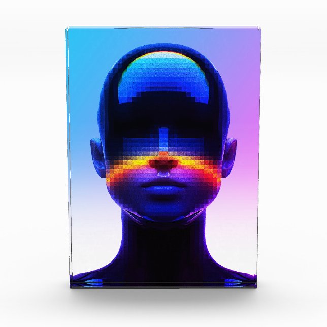 Futuristic Pixel Art Portrait – Digital Abstract Photo Block (Front)