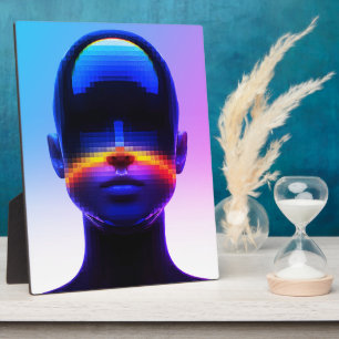 Futuristic Pixel Art Portrait – Digital Abstract Plaque