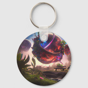 Futuristic Planet and Garden Art Keychain