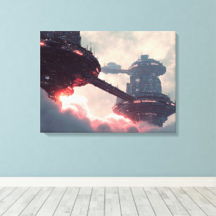 Futuristic platforms in the clouds at twilight canvas print