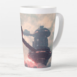 Futuristic platforms in the clouds at twilight latte mug