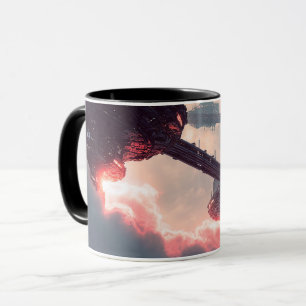 Futuristic platforms in the clouds at twilight mug