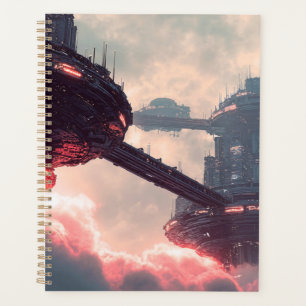 Futuristic platforms in the clouds at twilight planner