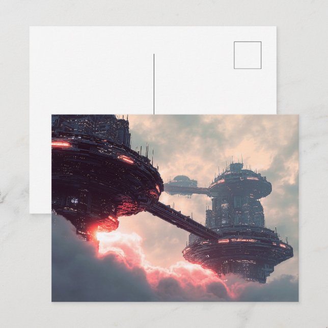 Futuristic platforms in the clouds at twilight postcard (Front/Back)