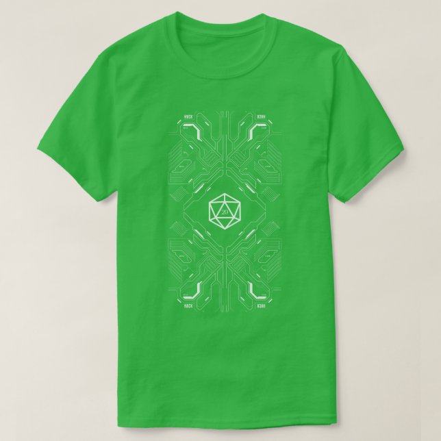 Futuristic Polyhedral D20 Dice Geometric T-Shirt (Design Front)