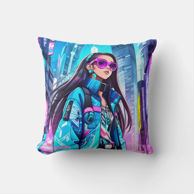 Futuristic Pop Star 0002 Throw Pillow (Front)