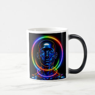 futuristic portrait blue metal magic mug
