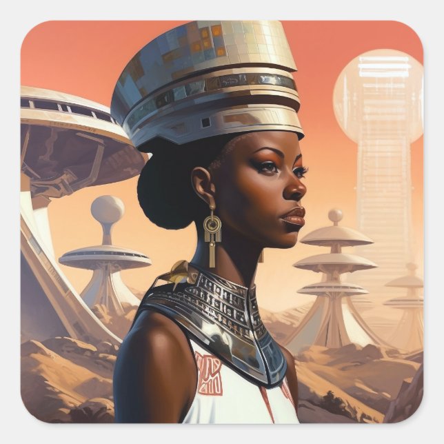 Futuristic Queen Afrofuturistic Science Fiction Square Sticker (Front)