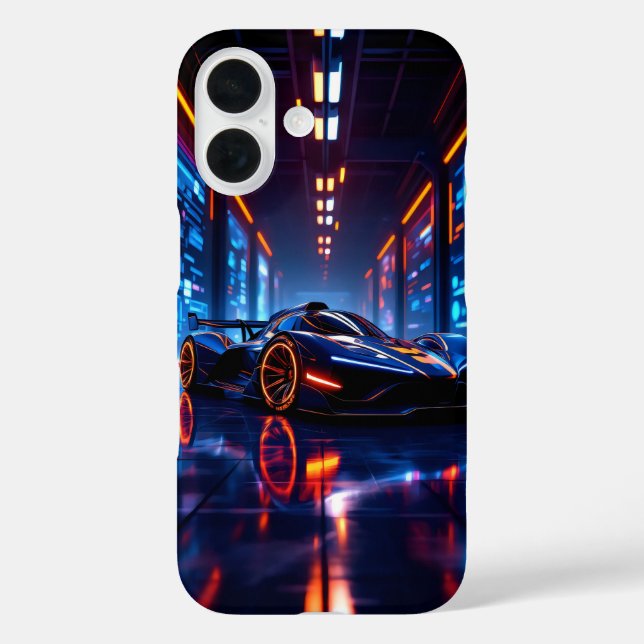 Futuristic racing car in neon garage Case-Mate iPhone case (Back)