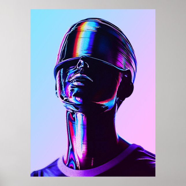 Futuristic Rainbow Chrome Portrait Wall Art (Front)