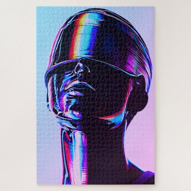 Futuristic Rainbow Chrome Portrait Wall Art Jigsaw Puzzle (Vertical)