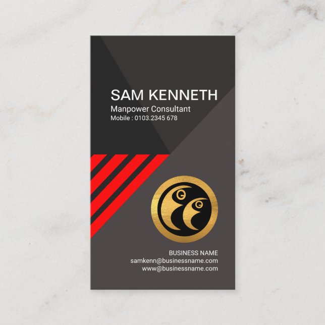 Futuristic Red Arrow Manpower Consultant Business Card (Front)