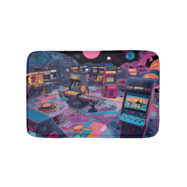 Futuristic Retro Arcade in Outer Space Bath Mat (Front)
