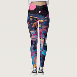 Futuristic Retro Arcade in Outer Space Leggings
