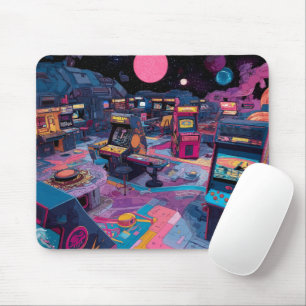 Futuristic Retro Arcade in Outer Space Mouse Pad