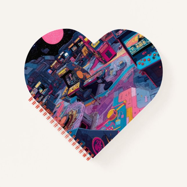 Futuristic Retro Arcade in Outer Space Notebook (Front)