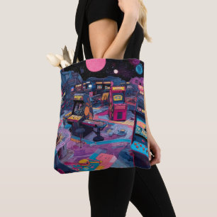 Futuristic Retro Arcade in Outer Space Tote Bag
