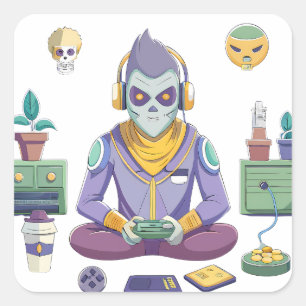 Futuristic Ride: Psychedelic Car Journey Square Sticker