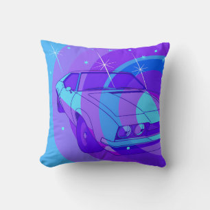 Futuristic Ride: Psychedelic Car Journey Throw Pillow
