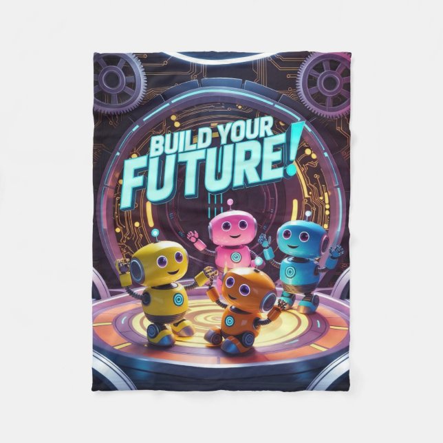 Futuristic Robot and Astronaut Children Fleece Blanket (Front)
