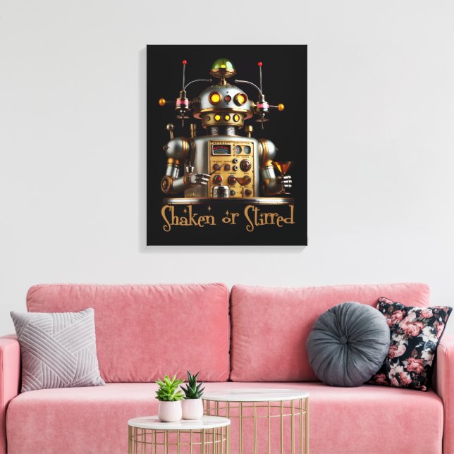 Futuristic Robot Bartender "Shaken or Stirred" Canvas Print (Insitu(LivingRoom))