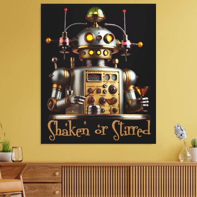 Futuristic Robot Bartender "Shaken or Stirred" Canvas Print (Insitu(LivingRoom))