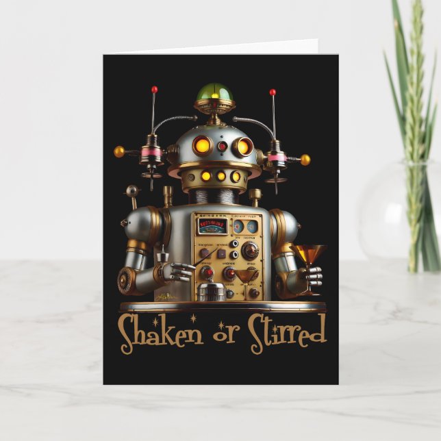 Futuristic Robot Bartender "Shaken or Stirred" Card (Front)