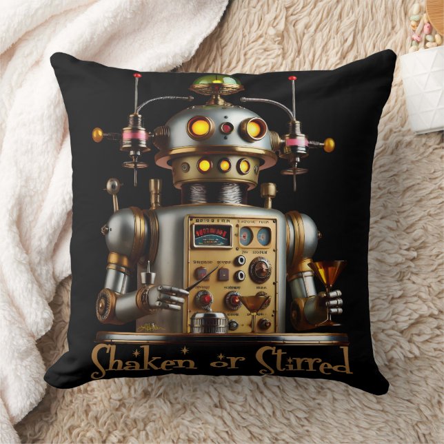 Futuristic Robot Bartender "Shaken or Stirred" Throw Pillow (Blanket)