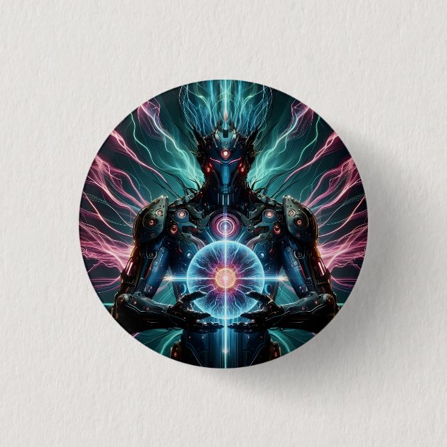 Futuristic Robot Cosmic Core Cyberpunk 1 Inch Round Button (Front)