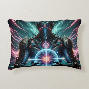 Futuristic Robot Cosmic Core Cyberpunk Accent Pillow
