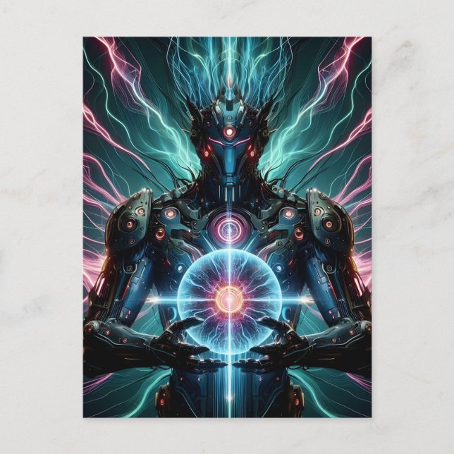 Futuristic Robot Cosmic Core Cyberpunk Holiday Postcard (Front)