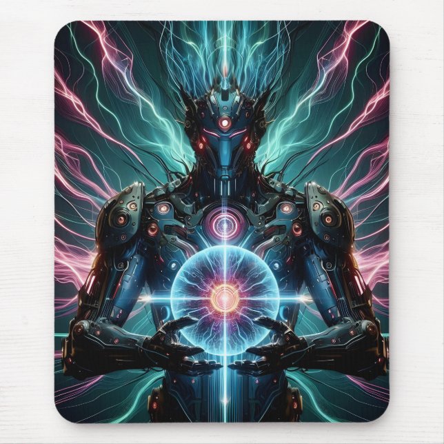 Futuristic Robot Cosmic Core Cyberpunk Mouse Pad (Front)