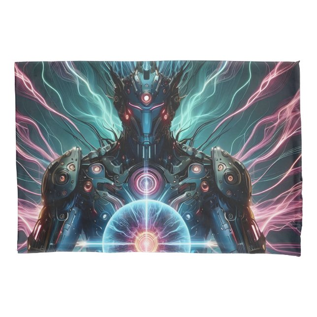 Futuristic Robot Cosmic Core Cyberpunk Pillowcase (Front)