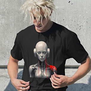 Futuristic Robot Girl in Retro Art Style T-Shirt