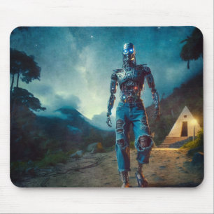 Futuristic Robot in Ancient Landscape Mouse Pad