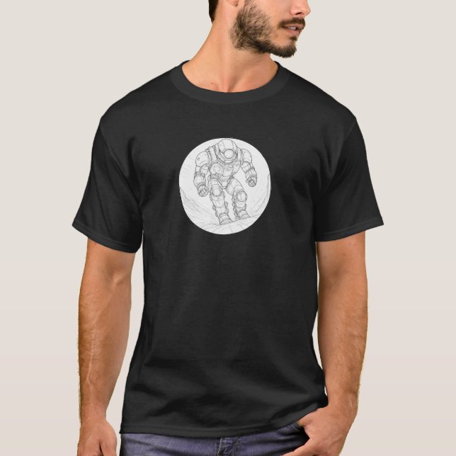 Futuristic Robot Line Art T-Shirt – Sci-Fi Mech Wa (Front)