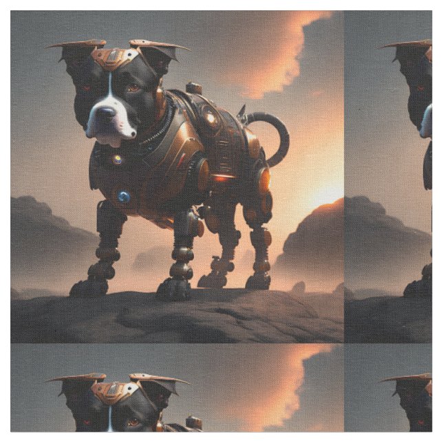 Futuristic Robot Staffordshire Terrier,  Fabric (Close Up)