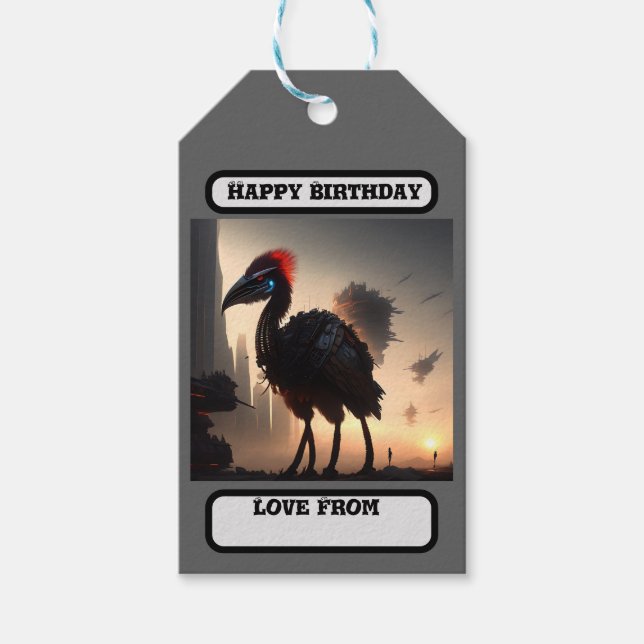 Futuristic Robotic Emu, Birthday Gift Tags (Front)