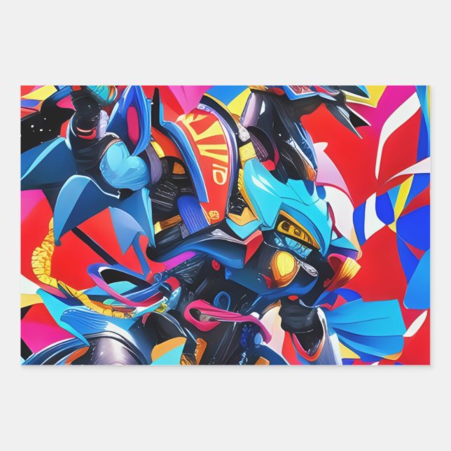 Futuristic robotic wrapping paper sheet (Front)