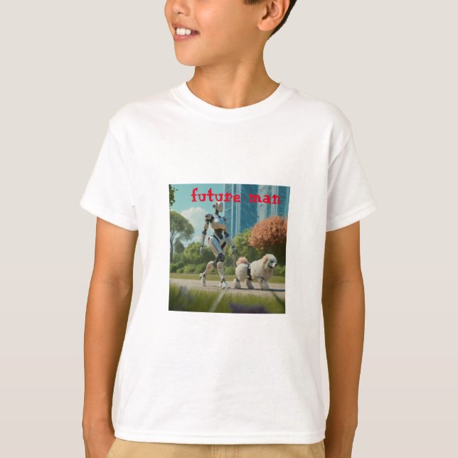 futuristic scene of a robot walking a dog. with li T-Shirt (Front)