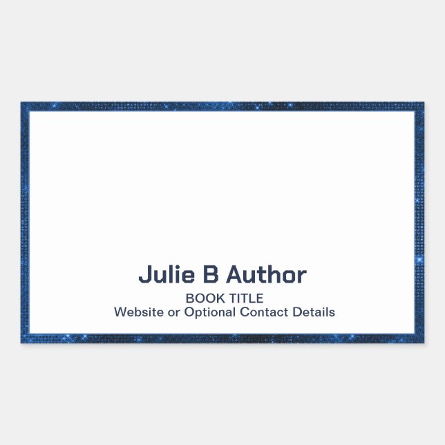 Futuristic Sci Fi Blue Border Author Book Plate Sticker (Front)
