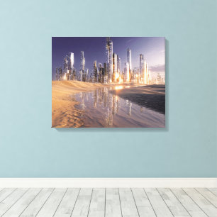 Futuristic Sci-Fi City Reflected In Desert Sands Canvas Print