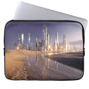Futuristic Sci-Fi City Reflected In Desert Sands Laptop Sleeve