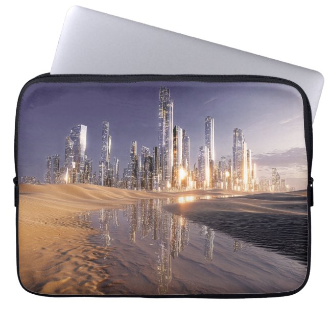 Futuristic Sci-Fi City Reflected In Desert Sands Laptop Sleeve (Front)